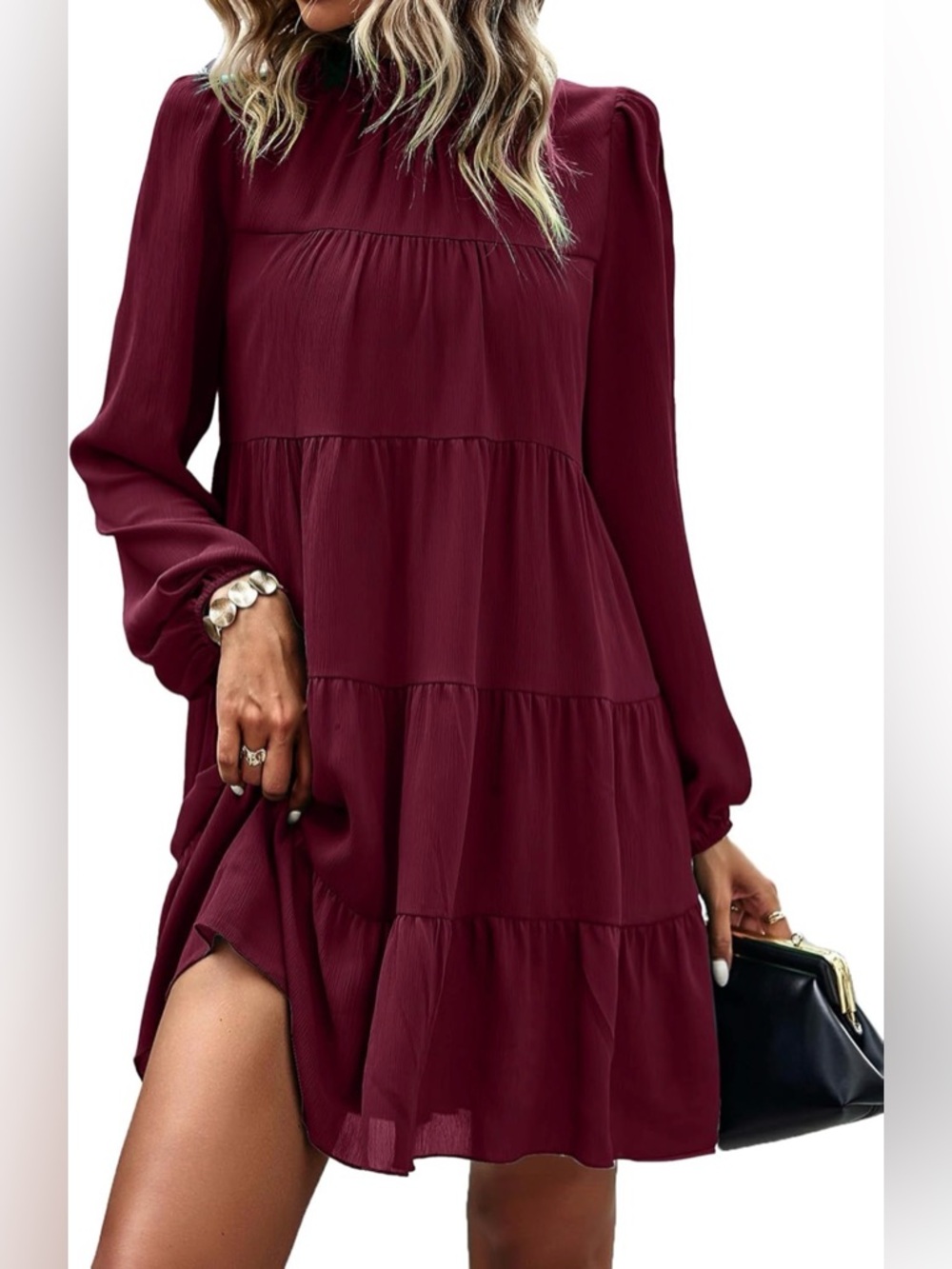 KIRUNDO Baby Doll 2026 Casual Ruffle Mock Neck Tiered Flowy Swing Shift Dress